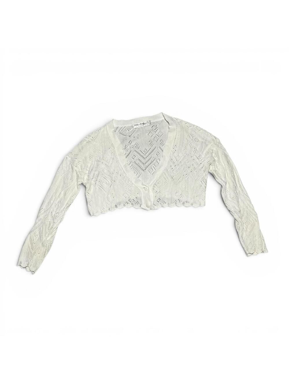 Vintage White Cropped Knit Cardigan Shrug Sweater